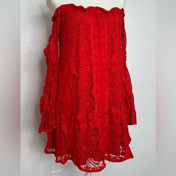 For Love And Lemons Garden Rose Hot Red Dress Small - Picture 5 of 14